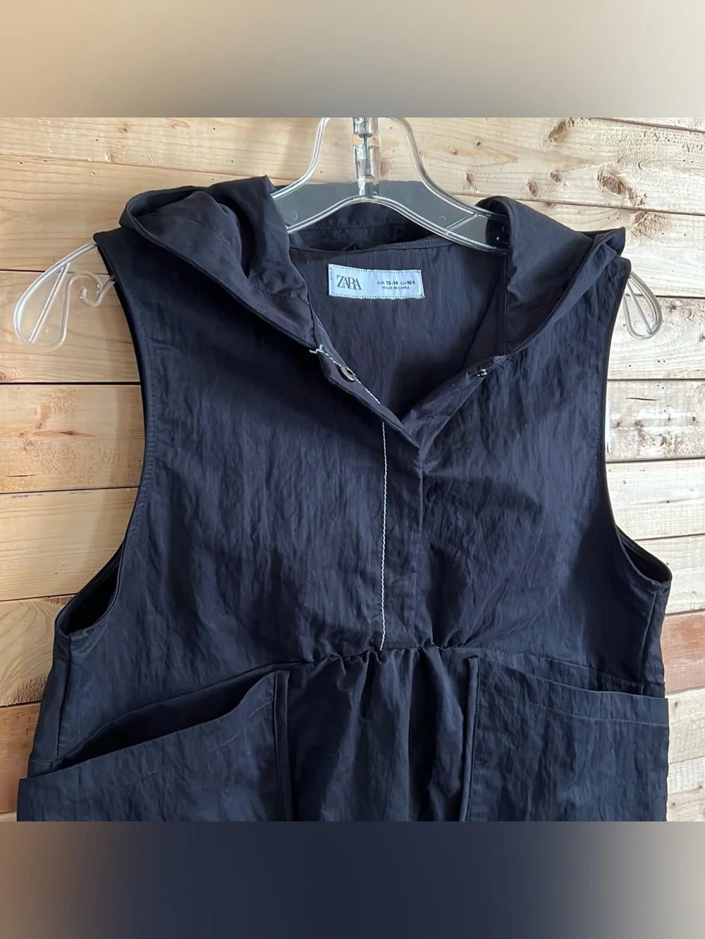 Zara Children Black Sleeveless Hooded Pockets Front Dress Kids size 13/14 NWT